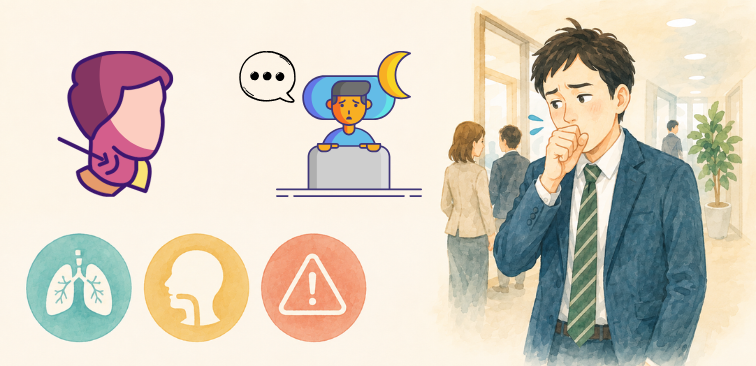 喉や気管支が刺激されて咳が出て困っている様子