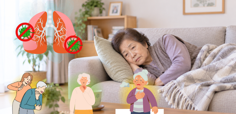 誤嚥性肺炎が原因でだるそうにしている高齢女性