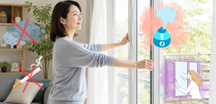 気道への刺激を減らすために室内環境を整えている様子
