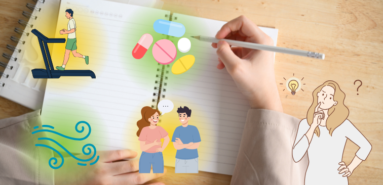 どのようなタイミングで乾いた咳が出るのかメモをとる様子