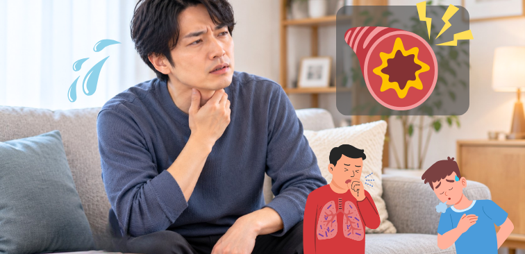 インフルエンザ感染後に気管が敏感になり困っている男性